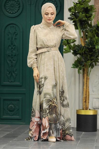 Neva Style Rochie de seară hijab bej cu model 39211bej