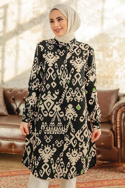 Neva Style Μαύρο Hijab Viscose Tunic με σχέδιο 11627s