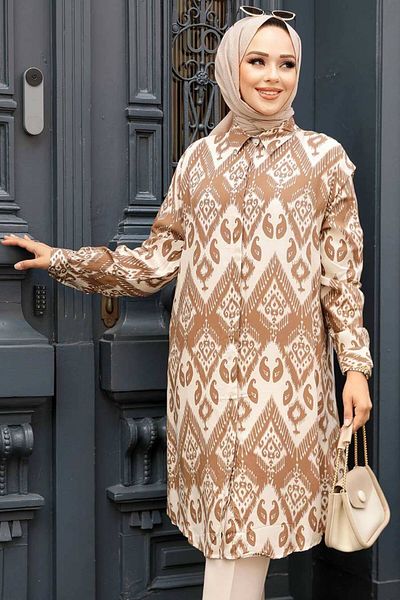 Neva Style Viscose Hijab Tunic 11603V - Patterned and Wrinkel Resistant