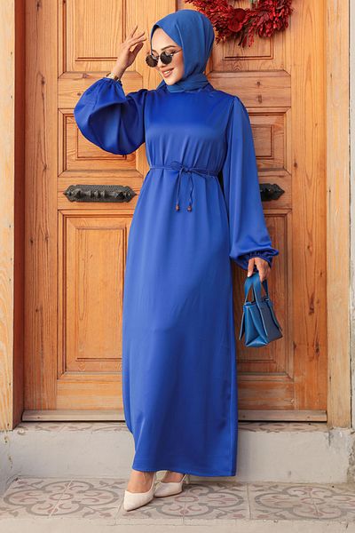Neva Style Sax Blue Balloon Sleeve Hijab Dress - 30371SX
