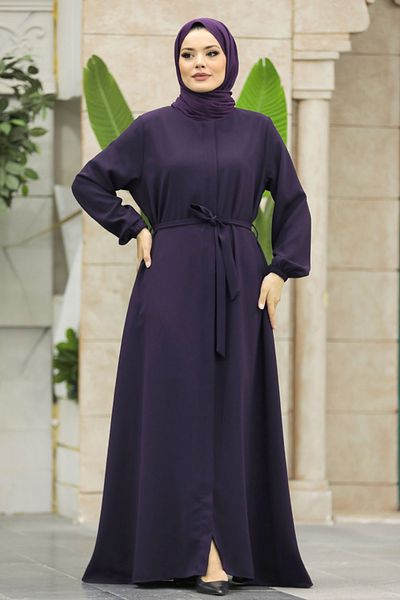 Neva Style Hijab Ferace cu centură Prune 62534mu