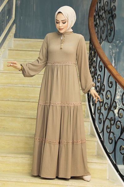 Neva Style Φόρεμα Hijab με πτυχωτό σκούρο βιζόν 5842kv