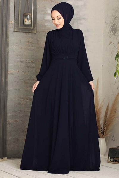 Neva Style Βραδινό φόρεμα Μπλε Μπλε Καμιζόλα με Ζώνη 5422l
