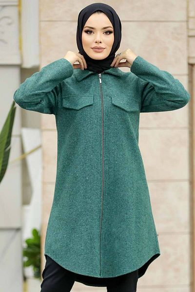 Neva Style تونيك حجاب أخضر بسحاب 5944cy