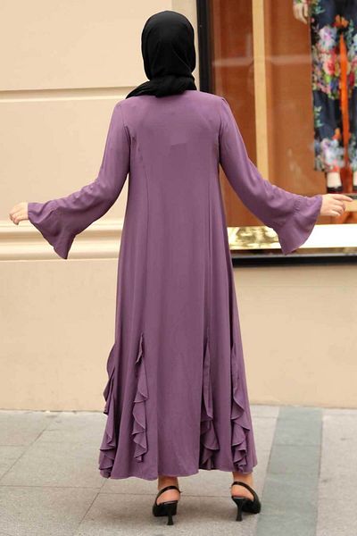 Neva Style Ruffle Detailed Dusty Rose Hijab Abaya 1535Gk