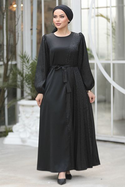 Neva Style Rochie Hijab neagră cu centură 30381S