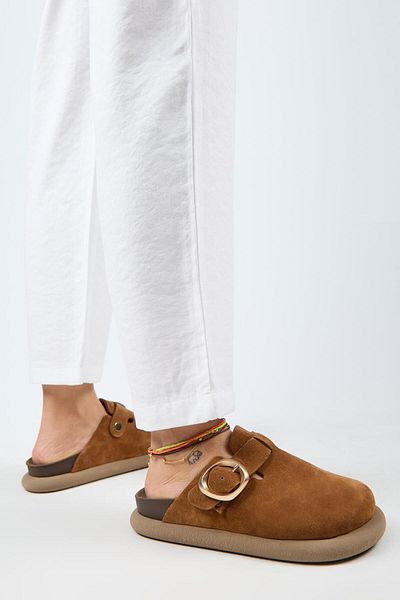 Manijero (Asymmetry) Women's Genuine Leather Belt Buckle Sabo Taba Slippers