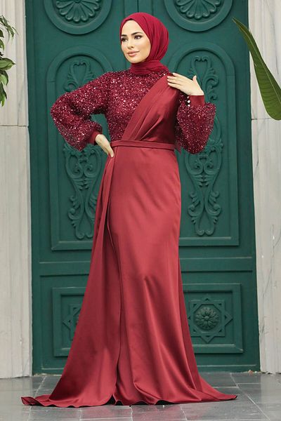Neva Style Rochie de seara Bordotesettur brodata cu paiete 2311br