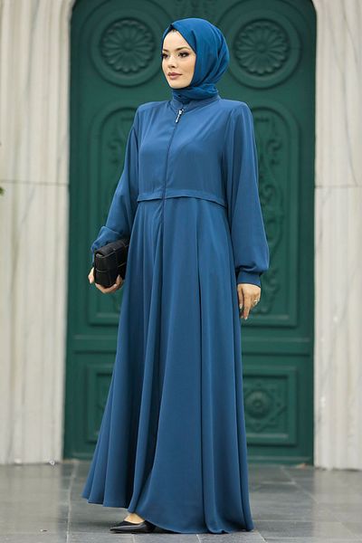 Neva Style Hijab Indigo Blue cu fermoar Ferace 1102ım