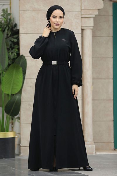 Neva Style - Hijab negru cu centură cu cataramă 20082s