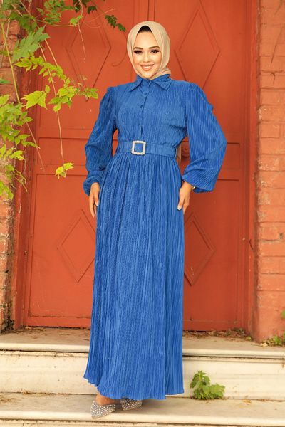 Neva Style Μπλε ινδικό φόρεμα με ζώνη πόρπης 5936ım