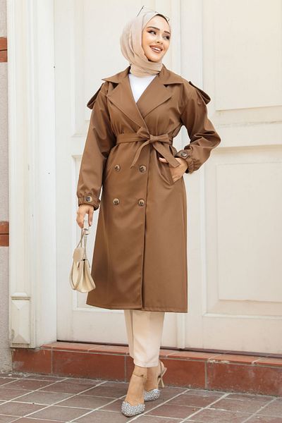 Neva Style Taba Hijab Trench Coat - Κουμπωτό, Μοντέλο 647TB