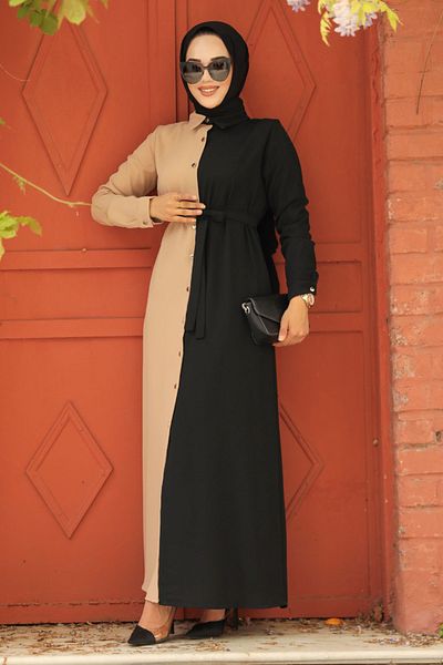 Neva Style - Rochie Hijab Negru Colorblock 3437s