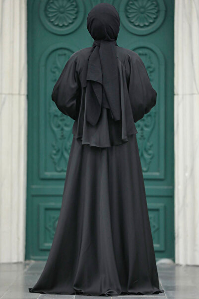 Neva Style Pelerinli Siyah Tesettür Abiye Elbise 6051s