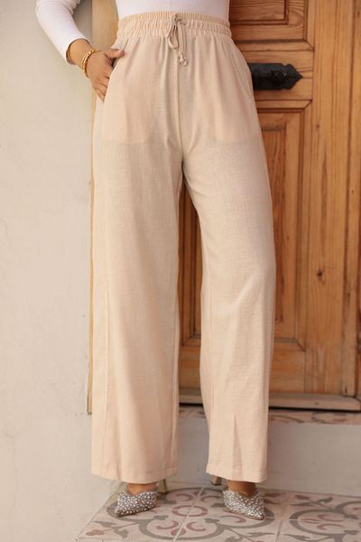 Neva Style بنطلون حجاب بيج لامع - 18193BEIGE