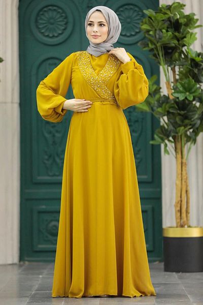 Neva Style حبة مفصلة الخردل الحجاب مساء اللباس 22153hr
