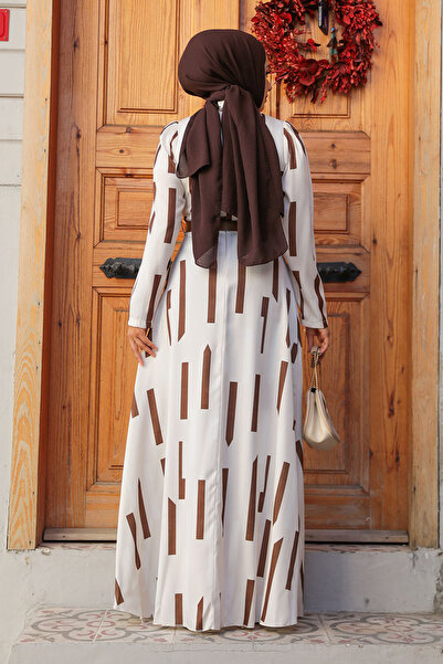 Neva Style Brown Patterned Hijab Dress - 4645KH