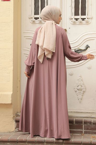Neva Style Buttoned Dusty Rose Hijab Dress 520066 Gk