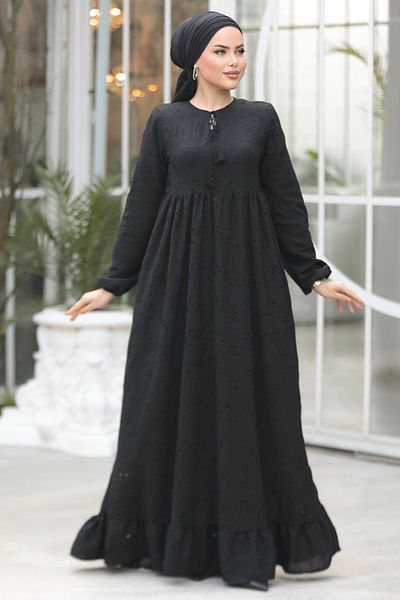Neva Style فستان حجاب أسود مزين 23201S