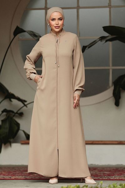 Neva Style - Hijab bej cu buzunar Ferace 20036bej