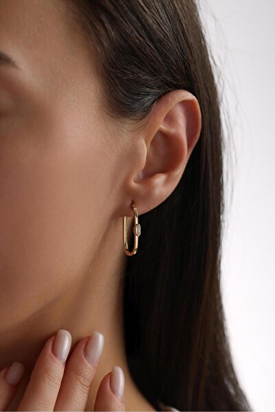 Tufanlar Kuyumculuk 14 Ayar Oval Taşlı Altın Küpe