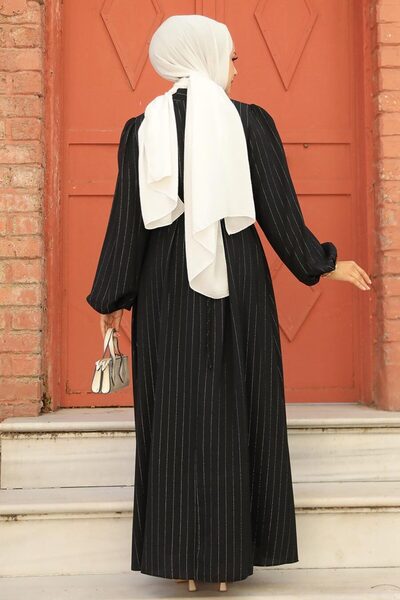 Neva Style Çizgili Siyah Tesettür Elbise 12541S
