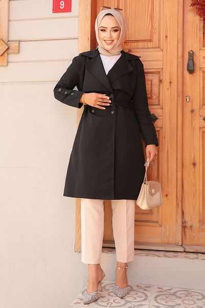 Neva Style Trenci negru Hijab - Curea, Model 61171S