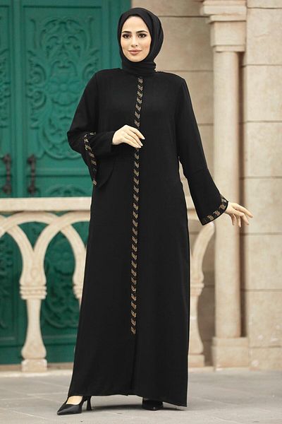 Neva Style Mărgele Detaliat Negru Hijab Ferace 626s