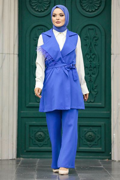 Neva Style بدلة حجاب زرقاء نيلي مع سترة 5916ım