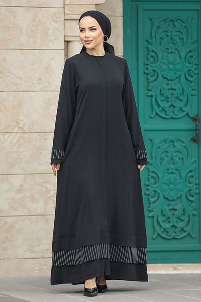 Neva Style Hijab negru cu buzunare Ferace 20132s