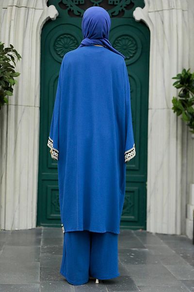 Neva Style Kimono Inddigo Blue Hijab Triple Set 5237ım