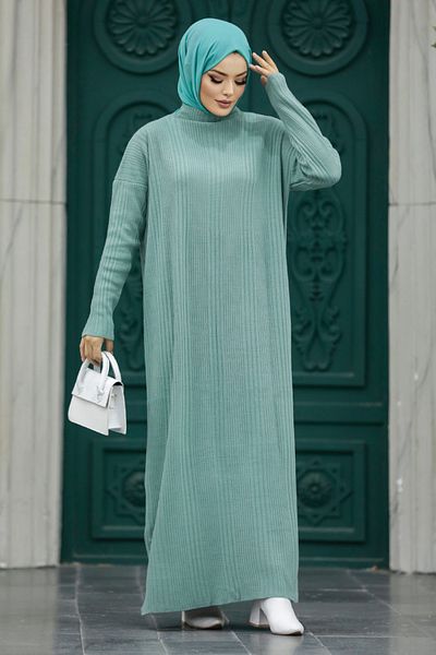 Neva Style Φόρεμα Πλεκτό Hijab με Μέντα με ψηλό γιακά 34150mint