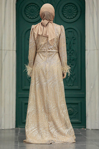 Neva Style Silvery Gold Hijab Evening Dress 23061Gold