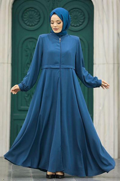 Neva Style Hijab Indigo Blue cu fermoar Ferace 1102ım