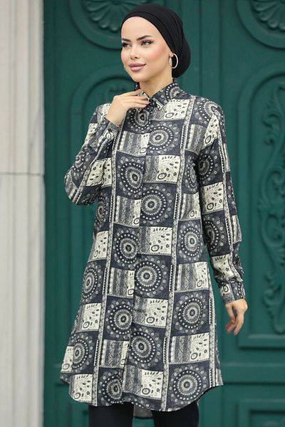 Neva Style Tunica din viscoză hijab neagră cu model 11664s