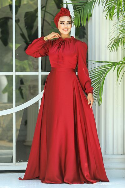 Neva Style Rochie de seara Hijab - Maneca cu balon Rochie de seara Hijab Rosie 25130br
