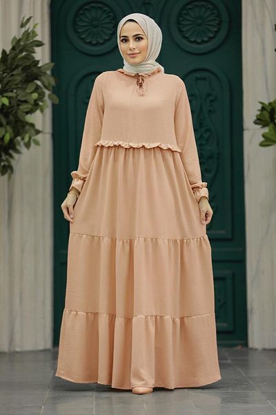 Neva Style - فستان حجاب بسكويت مطوي بطيات 5854bs
