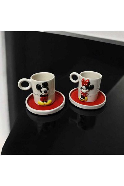 seda seramik Handmade Design Mickey&Minnie 2 Personality 4 Piece Coffee Cup Set 110 ml