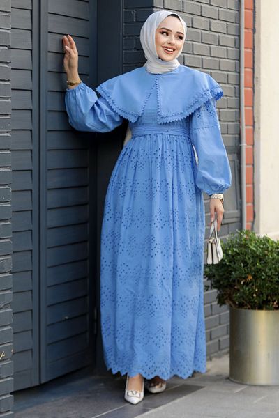 Neva Style Rochie Hijab Albastră - Dantela, Model Nr.: 14212M
