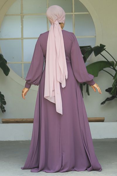 Neva Style Lace Dried Rose Hijab Evening Dress 9118Gk