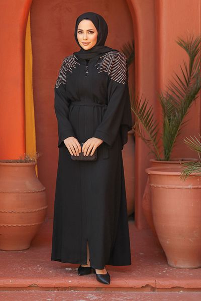 Neva Style Black Hijab Abaya - Zippered, Model 29108S