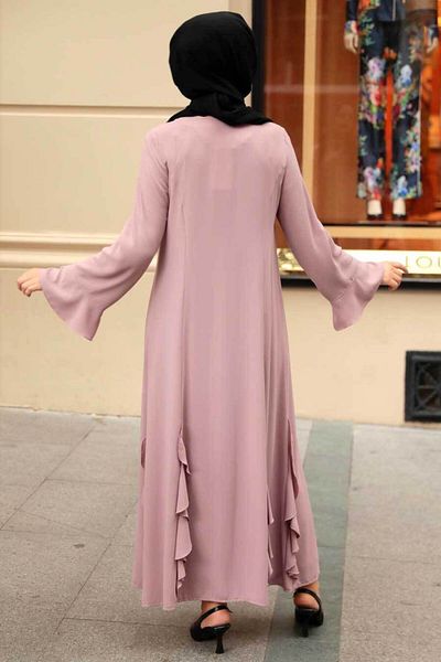 Neva Style Ruffle Detailed Powder Hijab Abaya 1535Pd