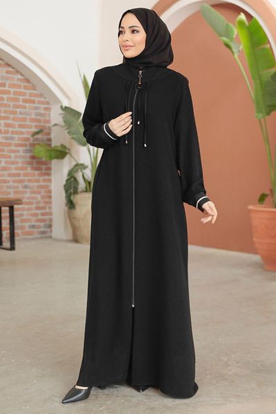 Neva Style Black Hijab with Pocket Ferace 45281S