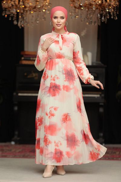 Neva Style Rochie Hijab roșie cu model 50356K