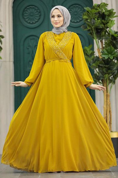 Neva Style حبة مفصلة الخردل الحجاب مساء اللباس 22153hr