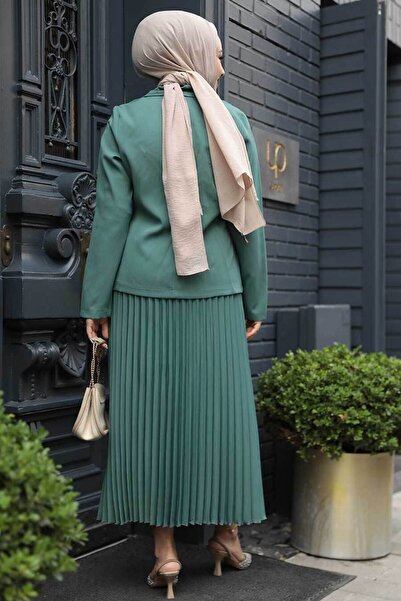 Neva Style Çağla Green Hijab Σετ δύο τεμαχίων με φούστα και μπουφάν - 12601CY