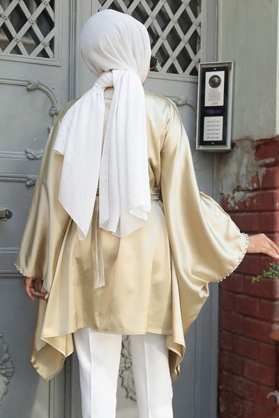 Neva Style تونيك ستان حجاب ذهبي - كم خفاش 41443GOLD