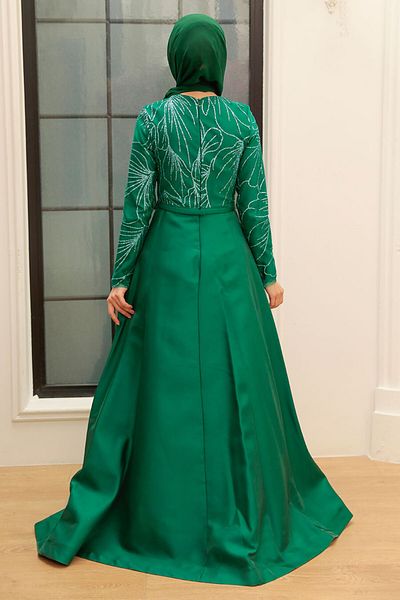 Neva Style Βραδινό φόρεμα με χάντρες Πράσινο Hijab 363y