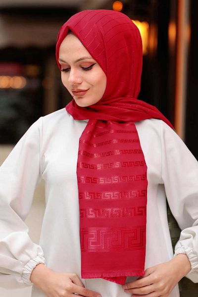 Neva Style Stripe Detailed Burgundy Hijab Shawl 45912Br