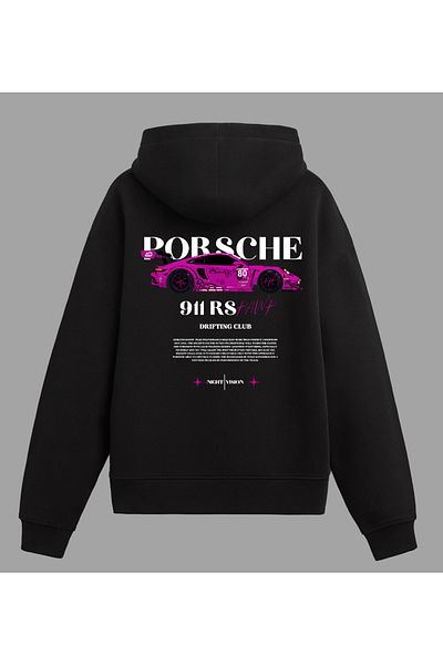 Edizen Unisex Oversize Porsche 911 Rs Raw Pink-Black Premium Hoodie 100% Cotton Door Sweatshirt